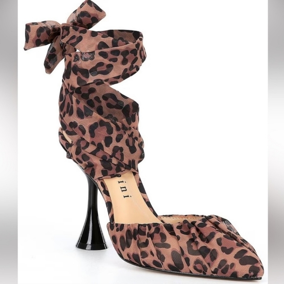 Gianni Bini Henzlee Leopard Print Chiffon Wrap Dress Pumps Size 6 - Picture 1 of 9